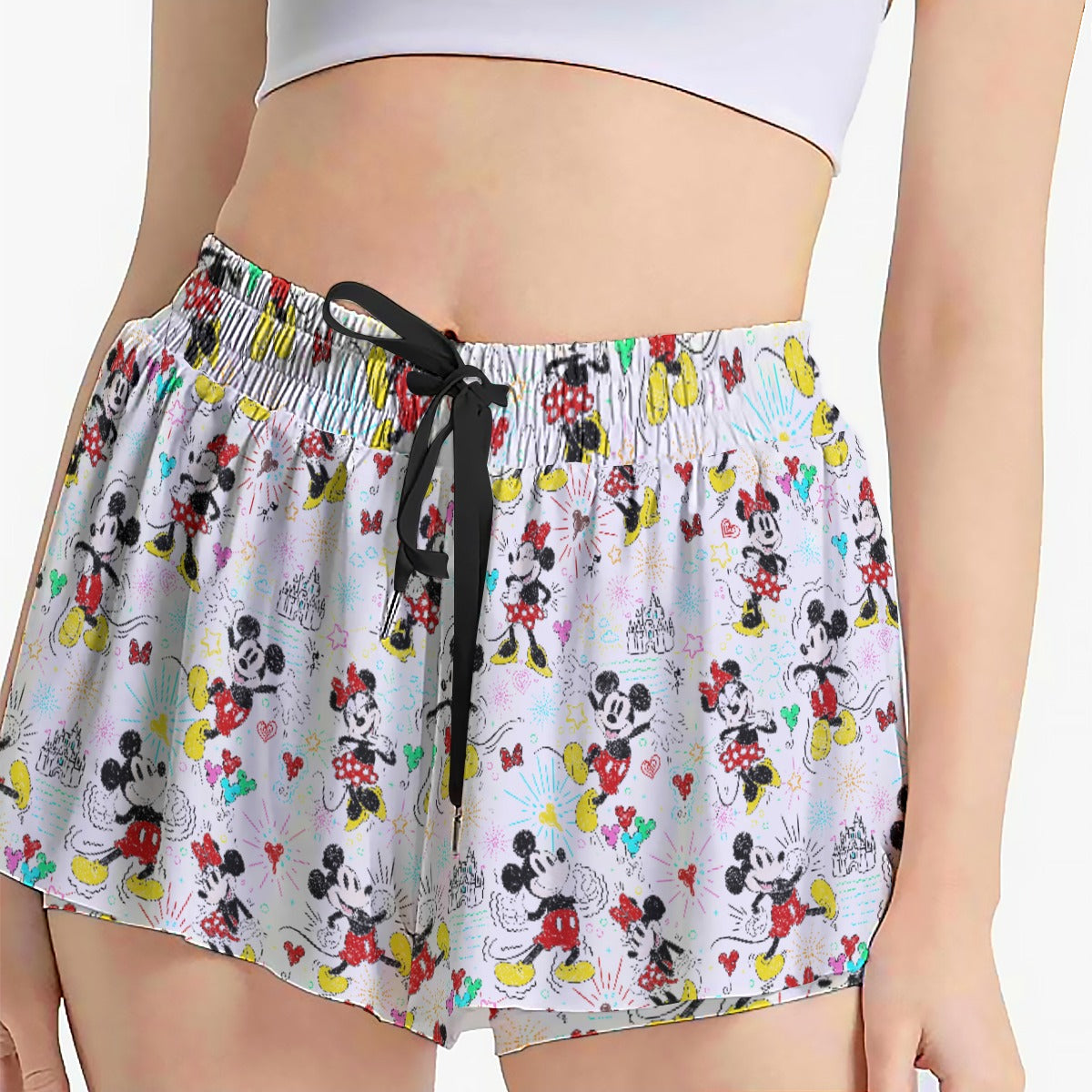 Doodle Mouse Magic - Women's Flowy Pocket Shorts