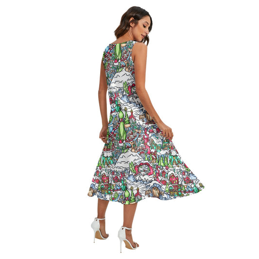 Whimsical Village Winter Wonderland - Women’s Diagonal Pocket Midi Dress