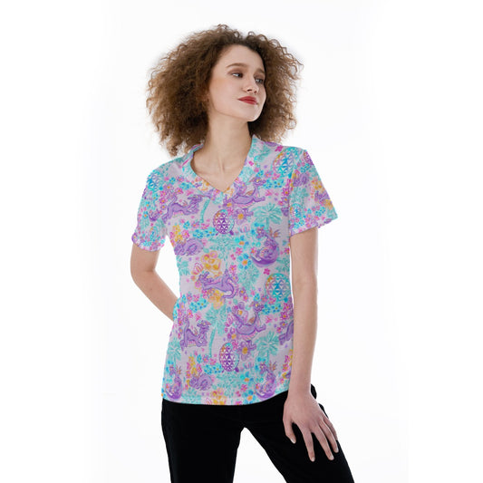 Purple Dragon Flower Power - Women's Short Sleeve V-Neck T-Shirt