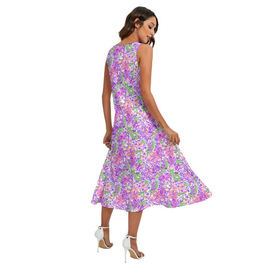Bright Tropical Splash - Mickey & Friends - Women’s Diagonal Pocket Midi Dress