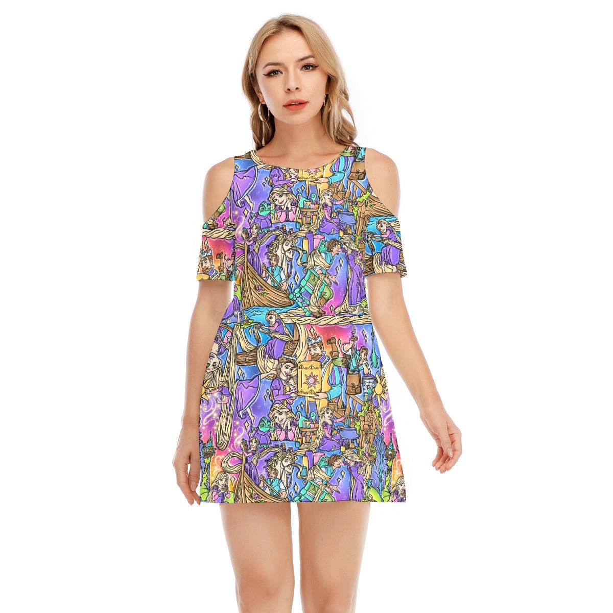 Golden Hair Storybook Scenes - Women's Cold Shoulder Cotton Dress