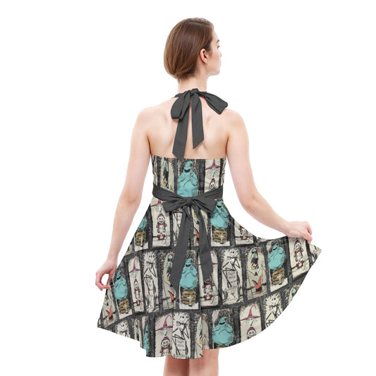 Stretching Haunted Nightmare  - Women's Halter Vintage Pocket Dress