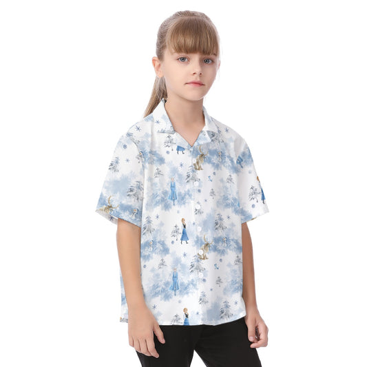 Enchanted Winter Landscape - Kid's Hawaiian Button Up Shirt