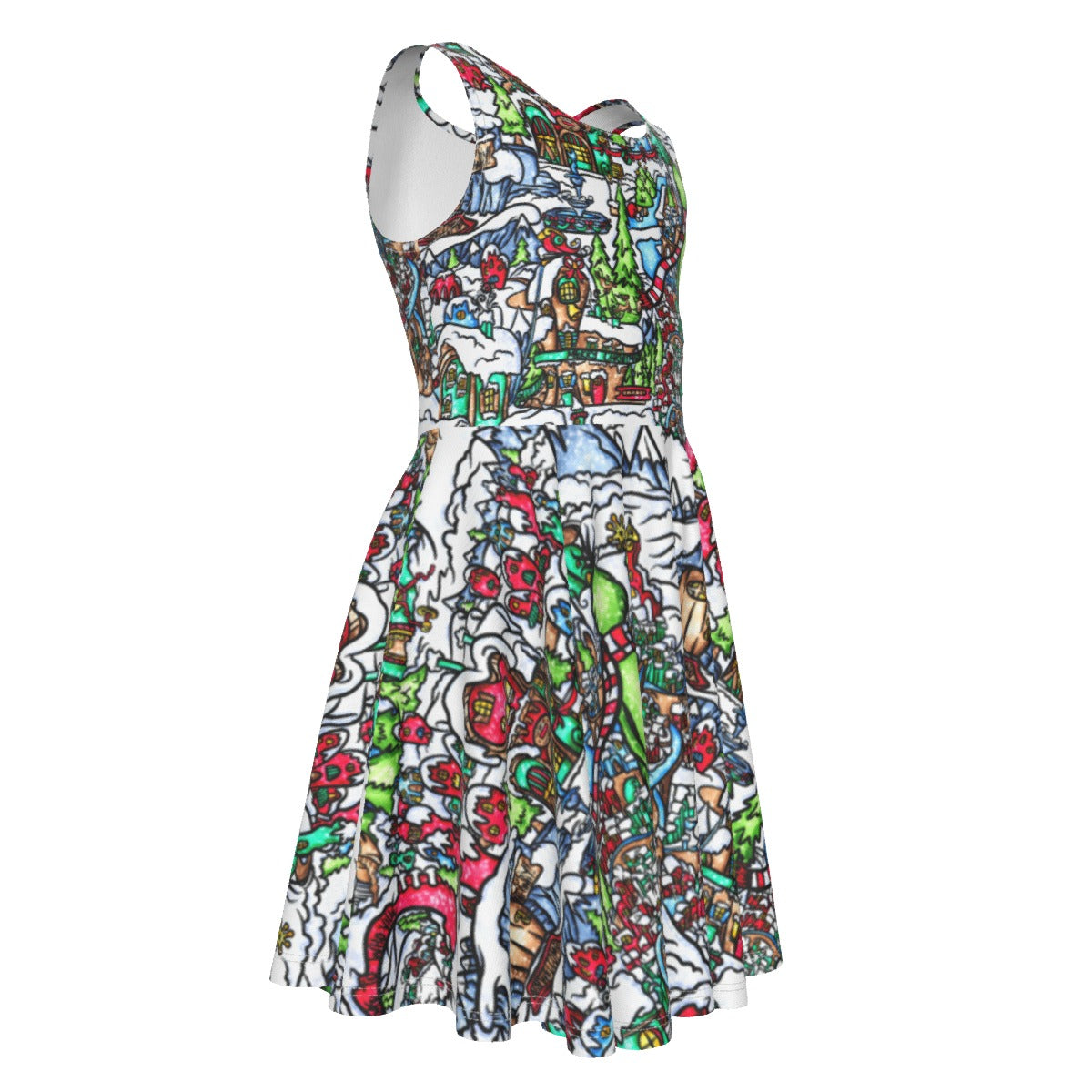 Whimsical Village Winter Wonderland - Kid's Sleeveless Skater Dress