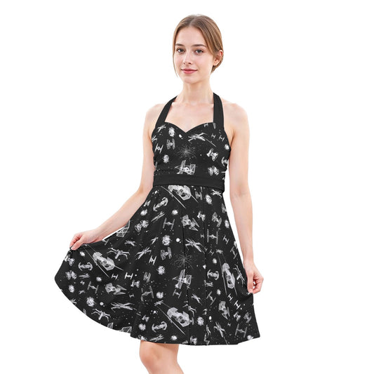 Epic Space Battle Ships - Women's Halter Vintage Pocket Dress