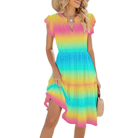 Rainbow Ombre - Women's Tiered Pocket Midi Dress