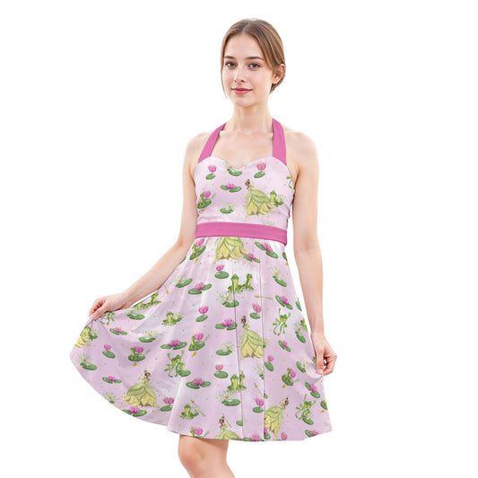 Watercolor Bayou Princess & FrogFrog - Women's Halter Vintage Pocket Dress