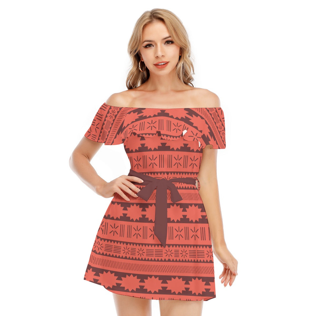 Island Tribal Patterns - Women's Off-shoulder Ruffle Dress