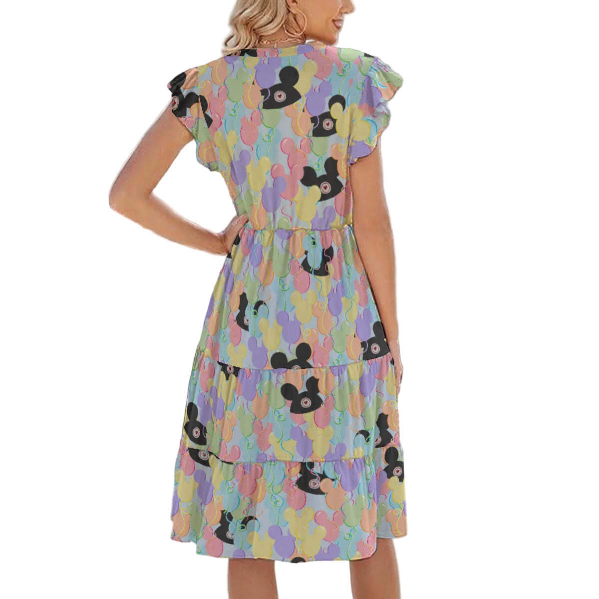 Pastel Mouse Ear Balloons - Women's Tiered Pocket Midi Dress
