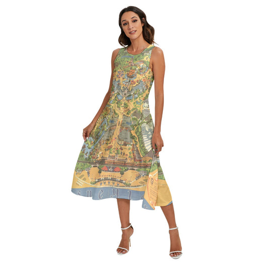Vintage Theme Park Map- Women’s Diagonal Pocket Midi Dress