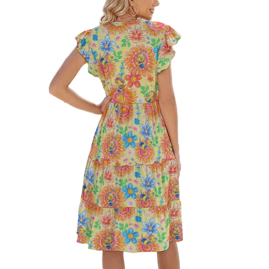 Buzzing Garden Buddy - Women's Tiered Pocket Midi Dress