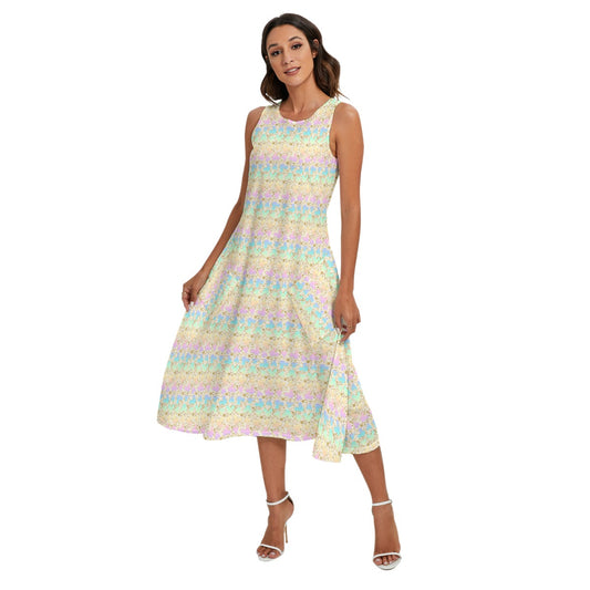 Gold Dot Rainbow Mouse Ears Castle - Women’s Diagonal Pocket Midi Dress