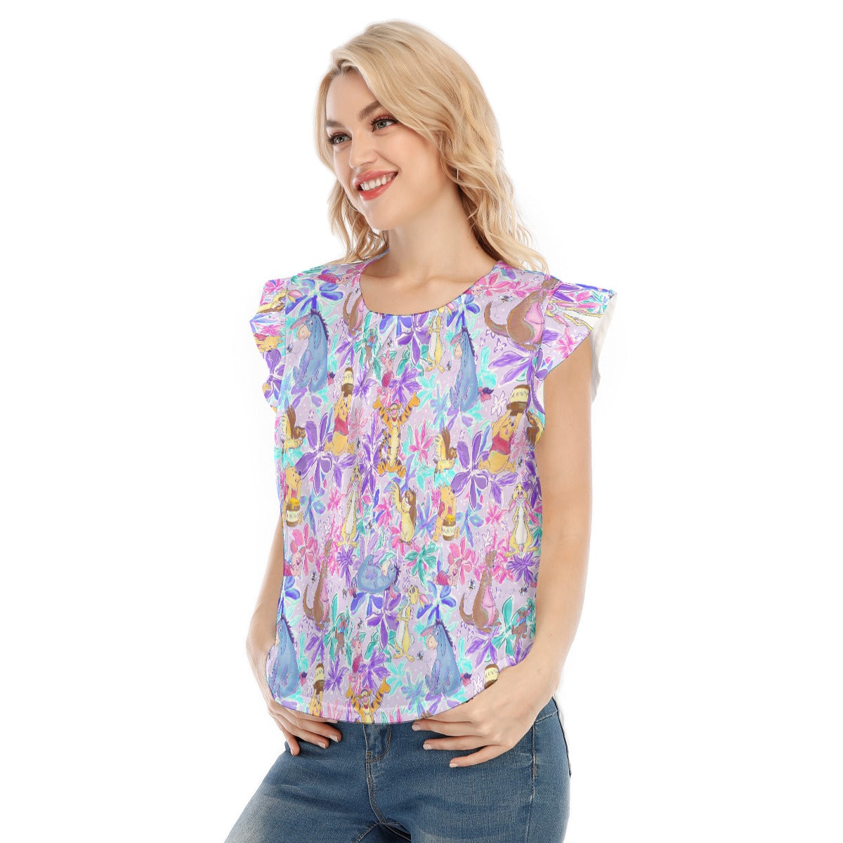 Storybook Friends in Bloom - Women’s Flutter Sleeve Top