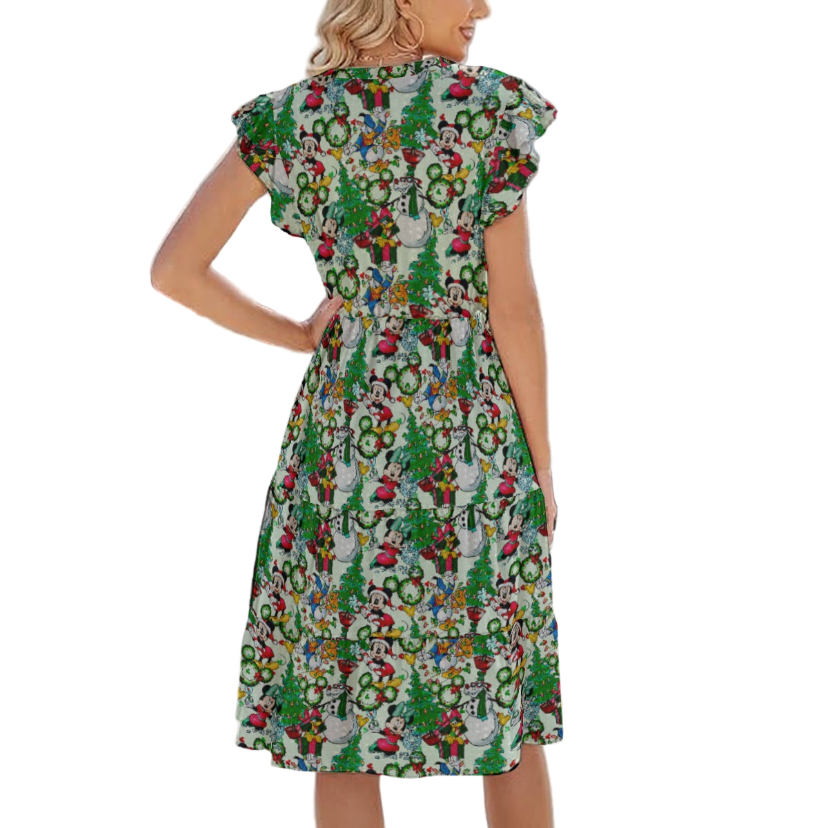 Mouse Friends Christmas Decorations - Women's Tiered Pocket Midi Dress
