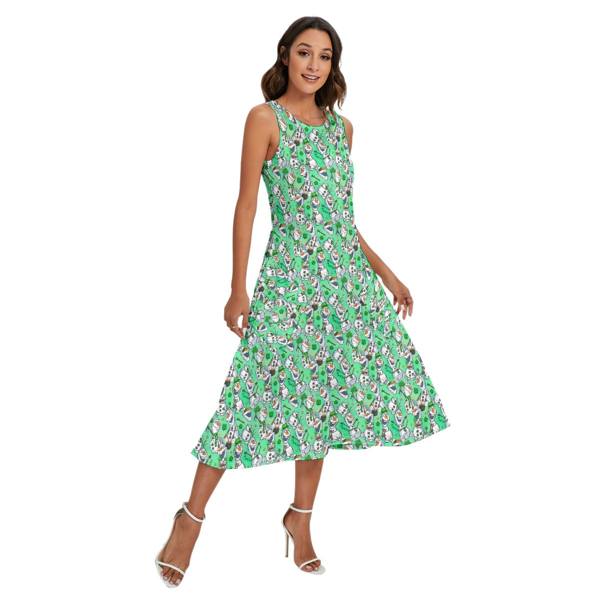 Sketched Snowman St. Patrick’s Day - Women’s Diagonal Pocket Midi Dress