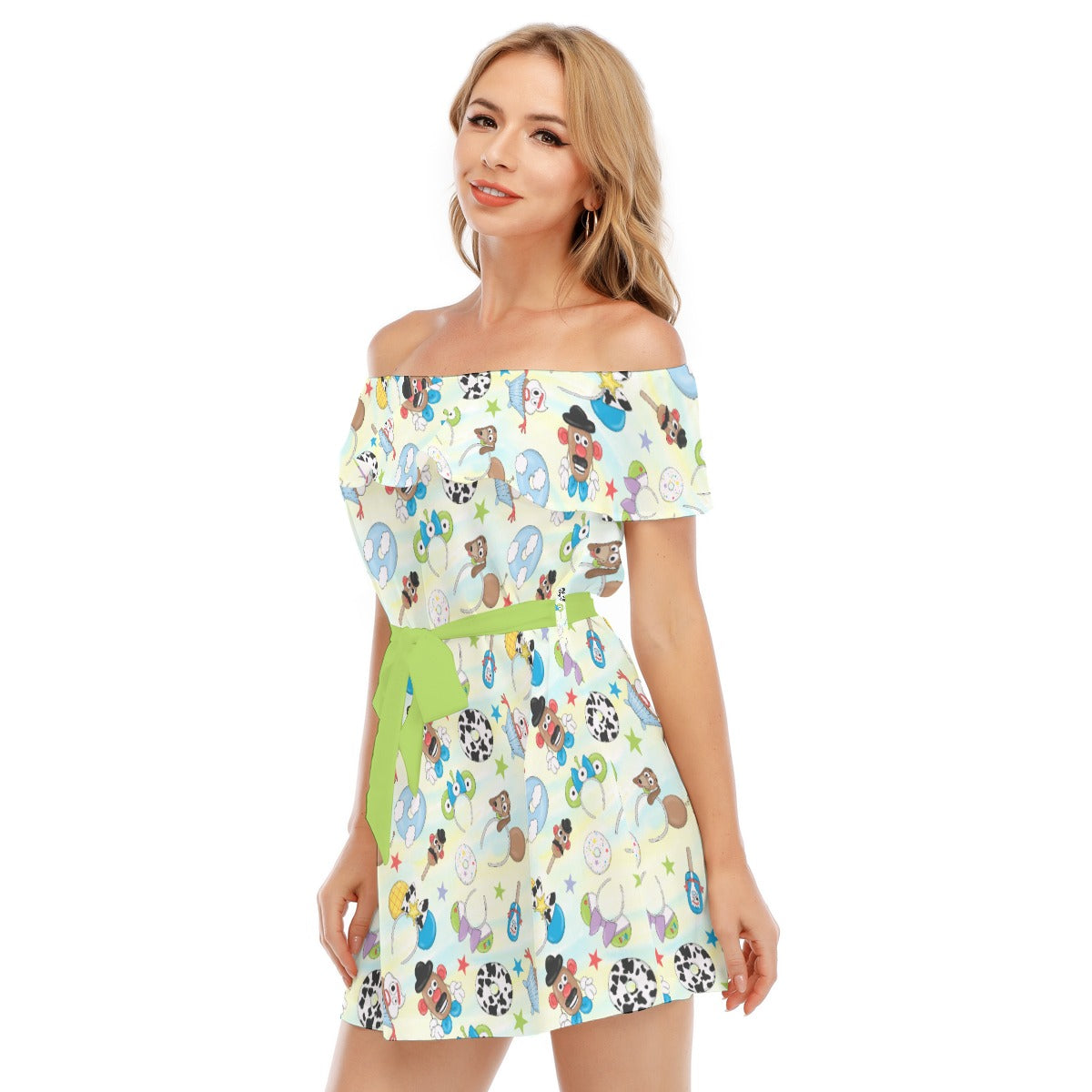 Playful Toy Style Icons - Women's Off-shoulder Ruffle Dress