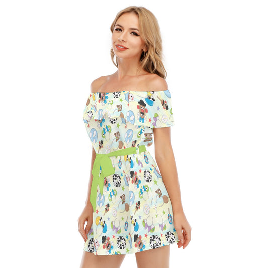 Playful Toy Style Icons - Women's Off-shoulder Ruffle Dress