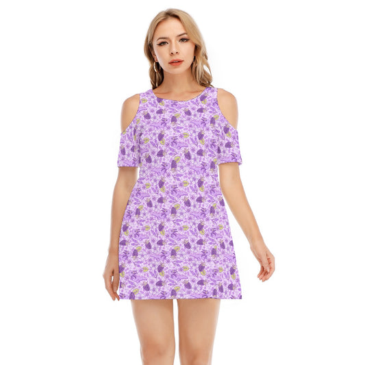 Fruitimals - Blackberry Axolotls - Women's Cold Shoulder Cotton Dress