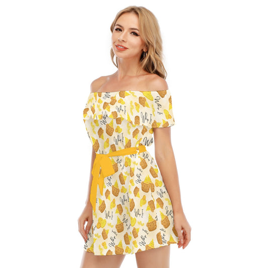 Pineapple Whip It! - Women's Off-shoulder Ruffle Dress