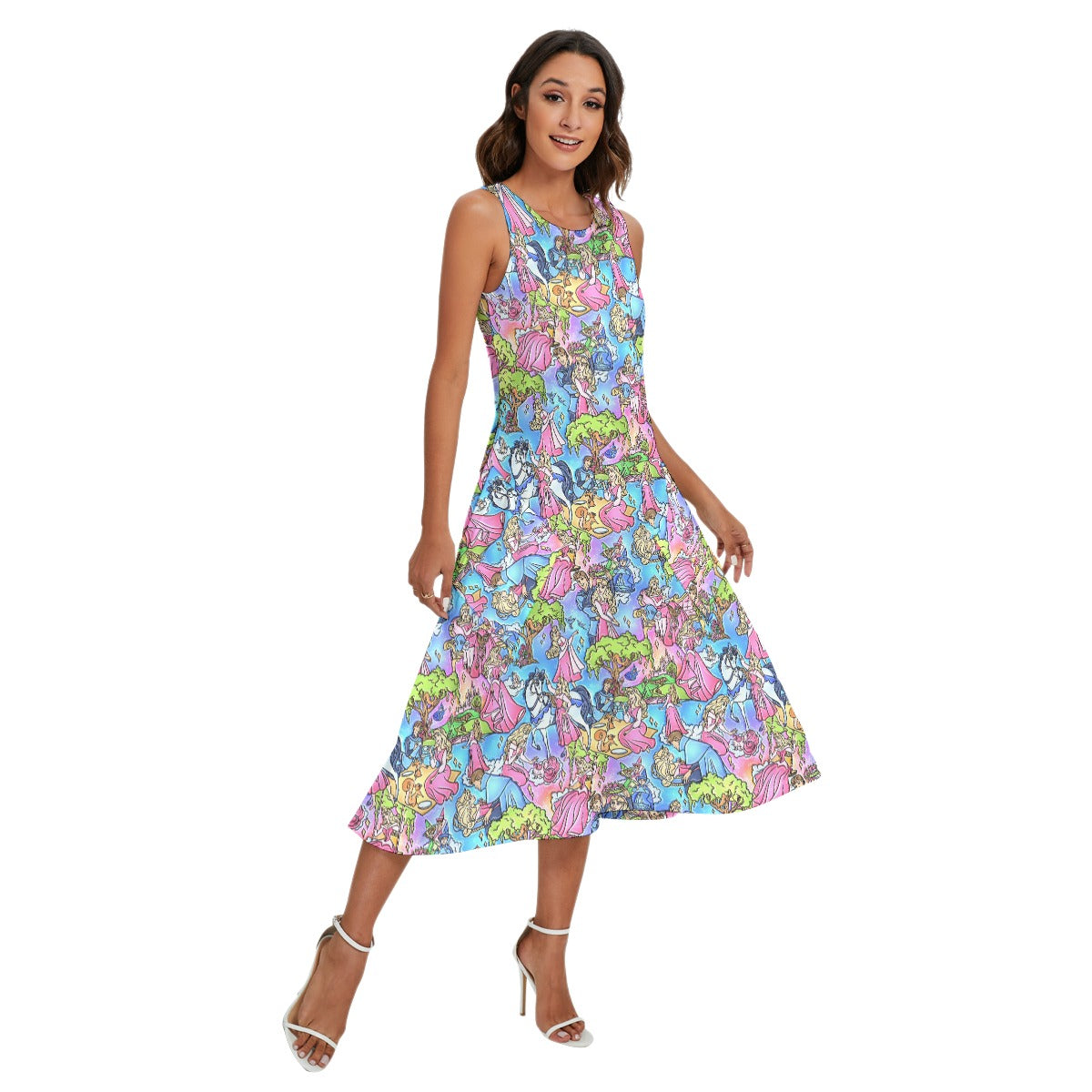 Dreaming Princess Storybook Scenes - Women’s Diagonal Pocket Midi Dress