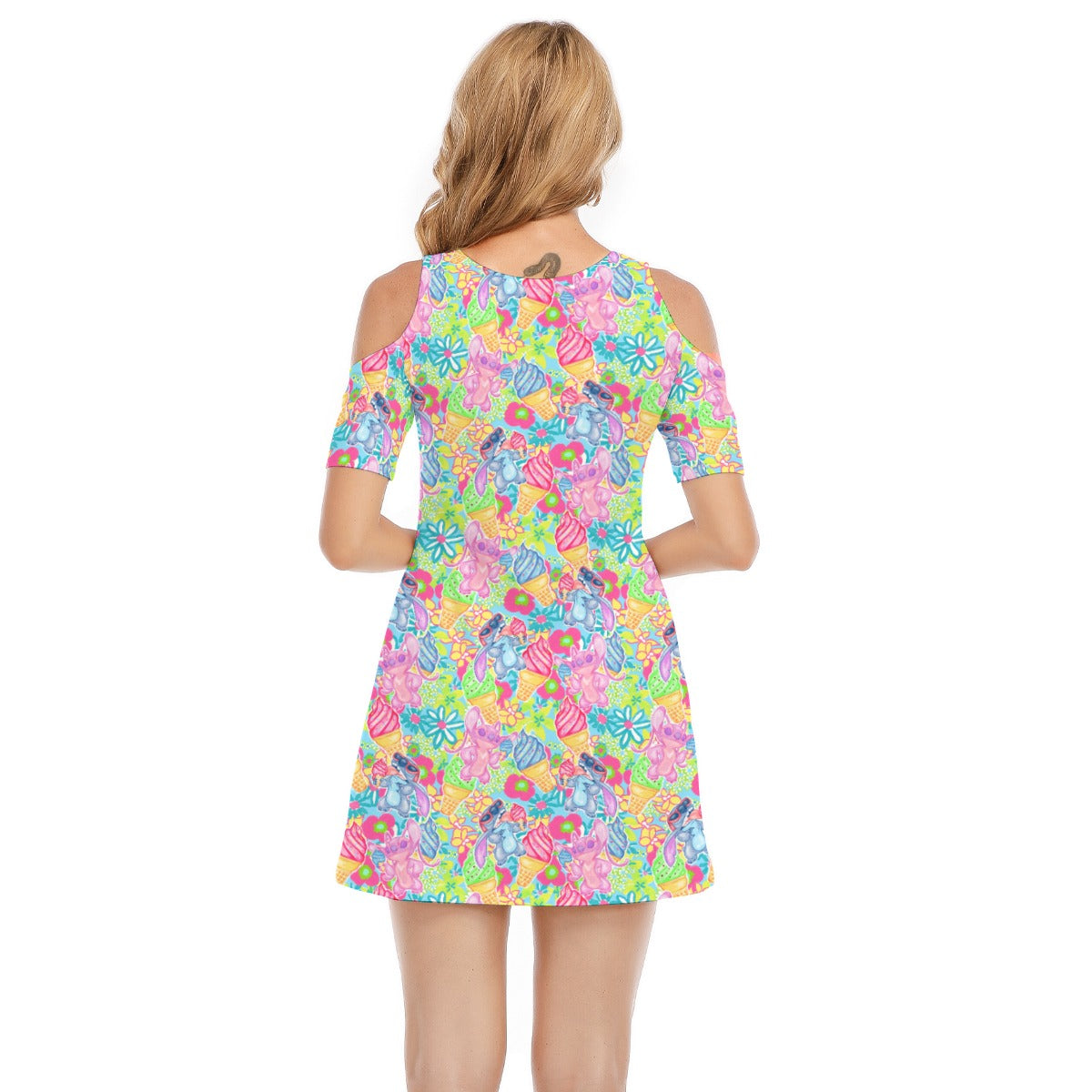 Neon Floral Summer Vibesngel - Women's Cold Shoulder Cotton Dress