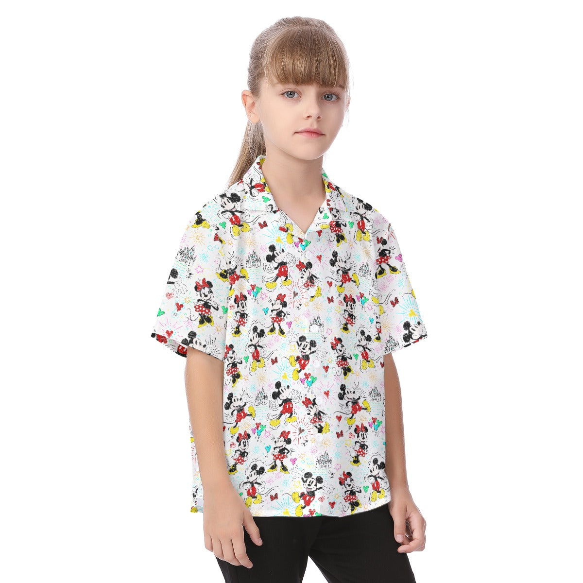 Doodle Mouse Magic - Kid's Hawaiian Button Up Shirt