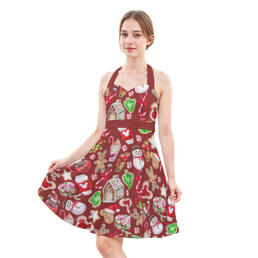 Christmas Snack Goals - Women's Halter Vintage Pocket Dress