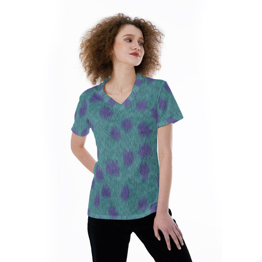 Turquoise Monster Spots - Women's Short Sleeve V-Neck T-Shirt
