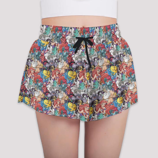 Undersea Crew Sketch - Girls’ Flowy Pocket Shorts