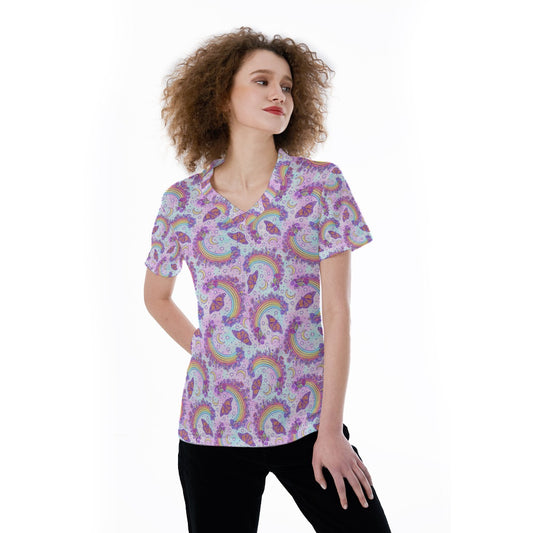 Monarch Butterflies &amp; Rainbows - Women's Short Sleeve V-Neck T-Shirt