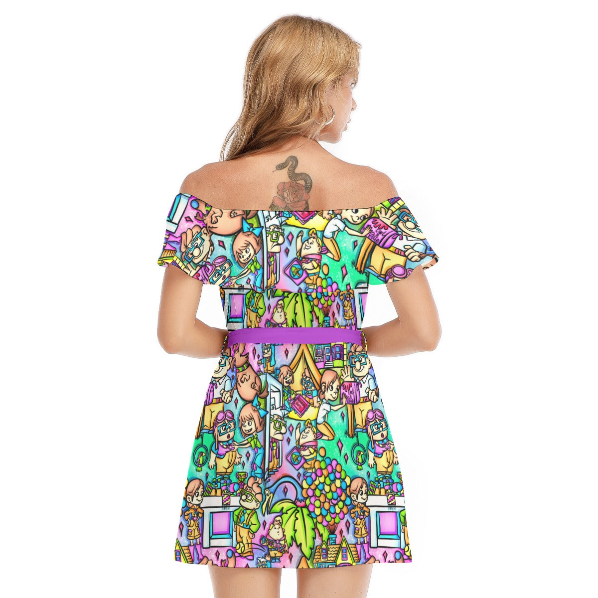 Balloon House Adventure Scenes - Women's Off-shoulder Ruffle Dress