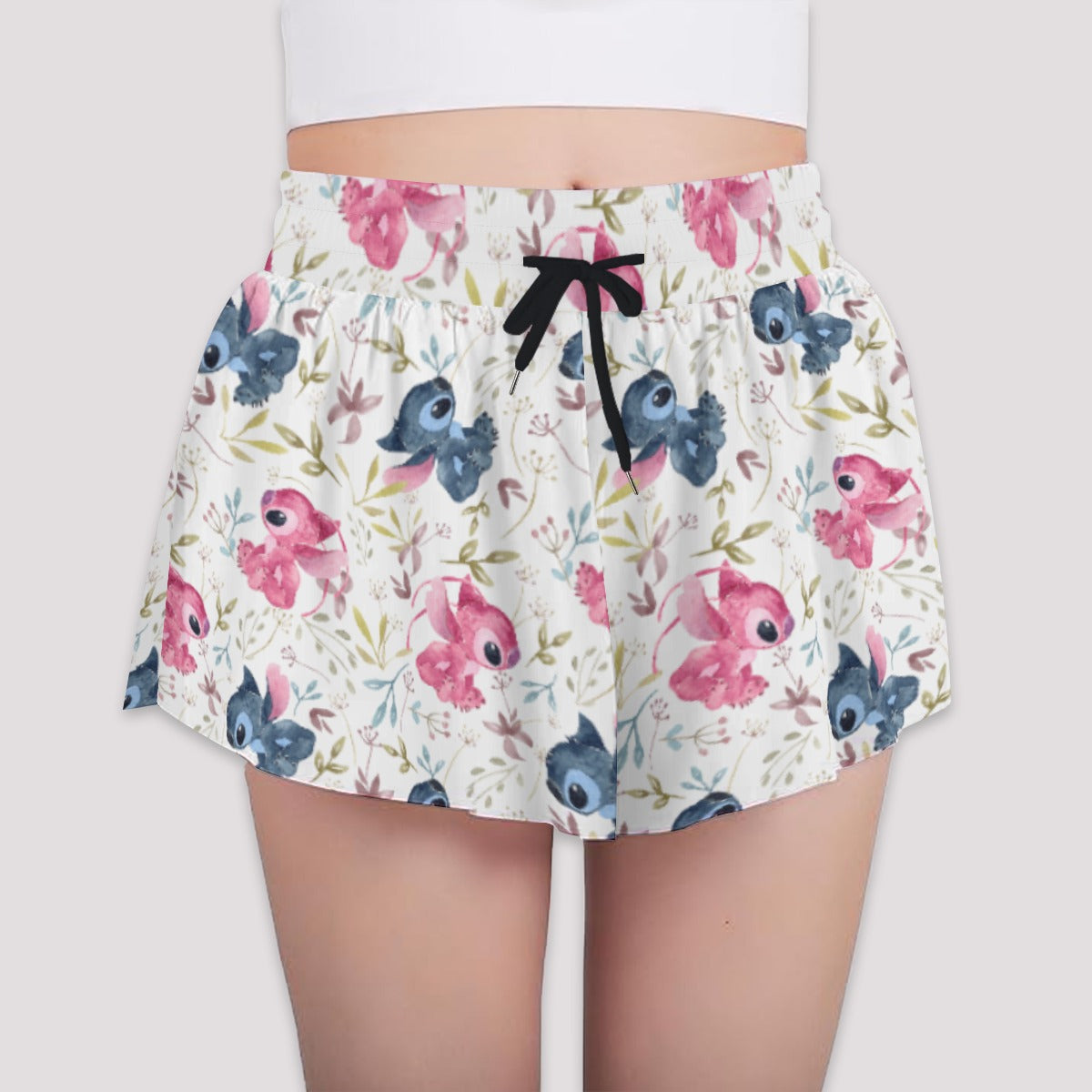 Blue Alien & Pink Friend Love - Girls’ Flowy Pocket Shorts