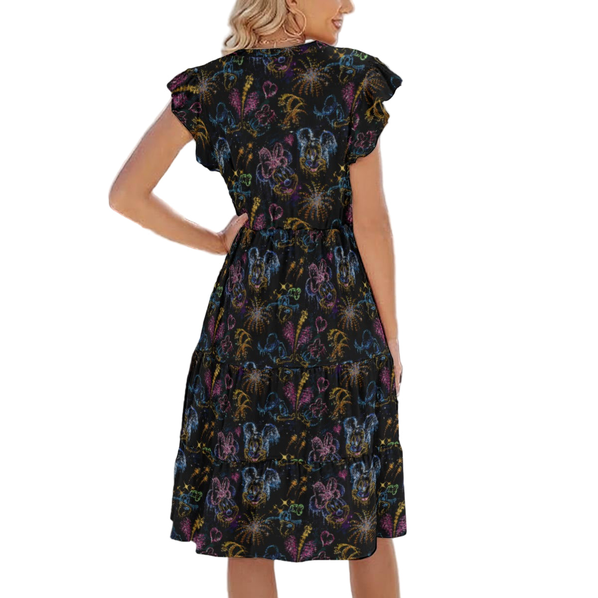 Mouse Friends’ Love in the Sky - Women's Tiered Pocket Midi Dress