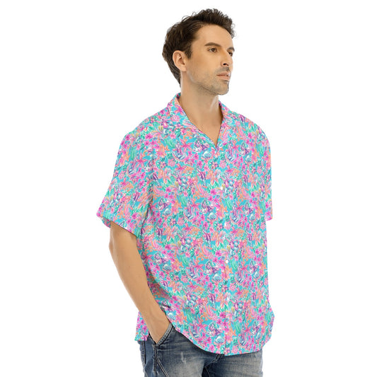 Bright Tropical Bloom - Goofy & Pluto - Men's Hawaiian Button Up Shirt
