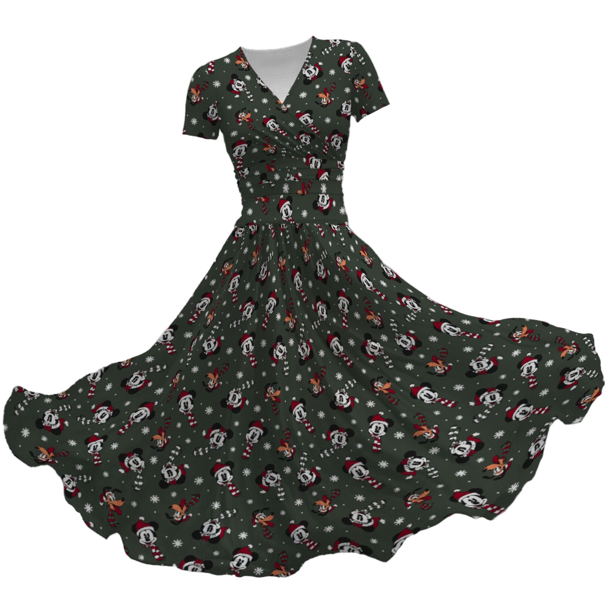 Vintage Holiday Friends - Women's V-Neck Ruched Midi Dress