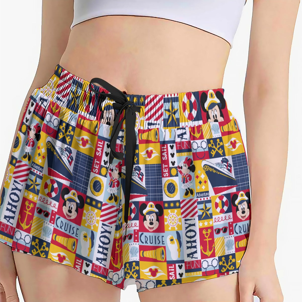 Nautical Cruise Patchwork - Women's Flowy Pocket Shorts