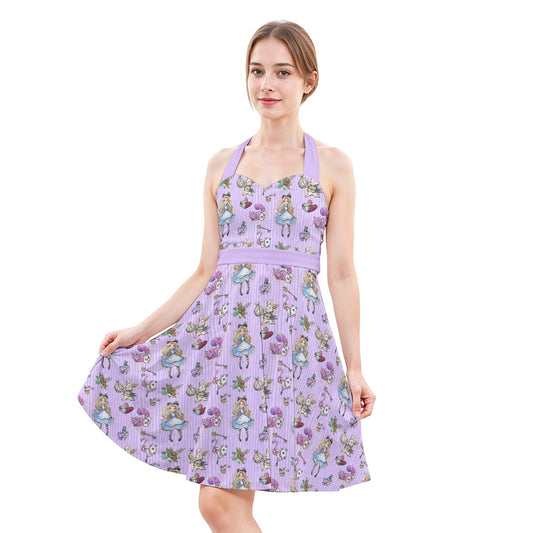 Whimsical Curious Adventure - Women's Halter Vintage Pocket Dress