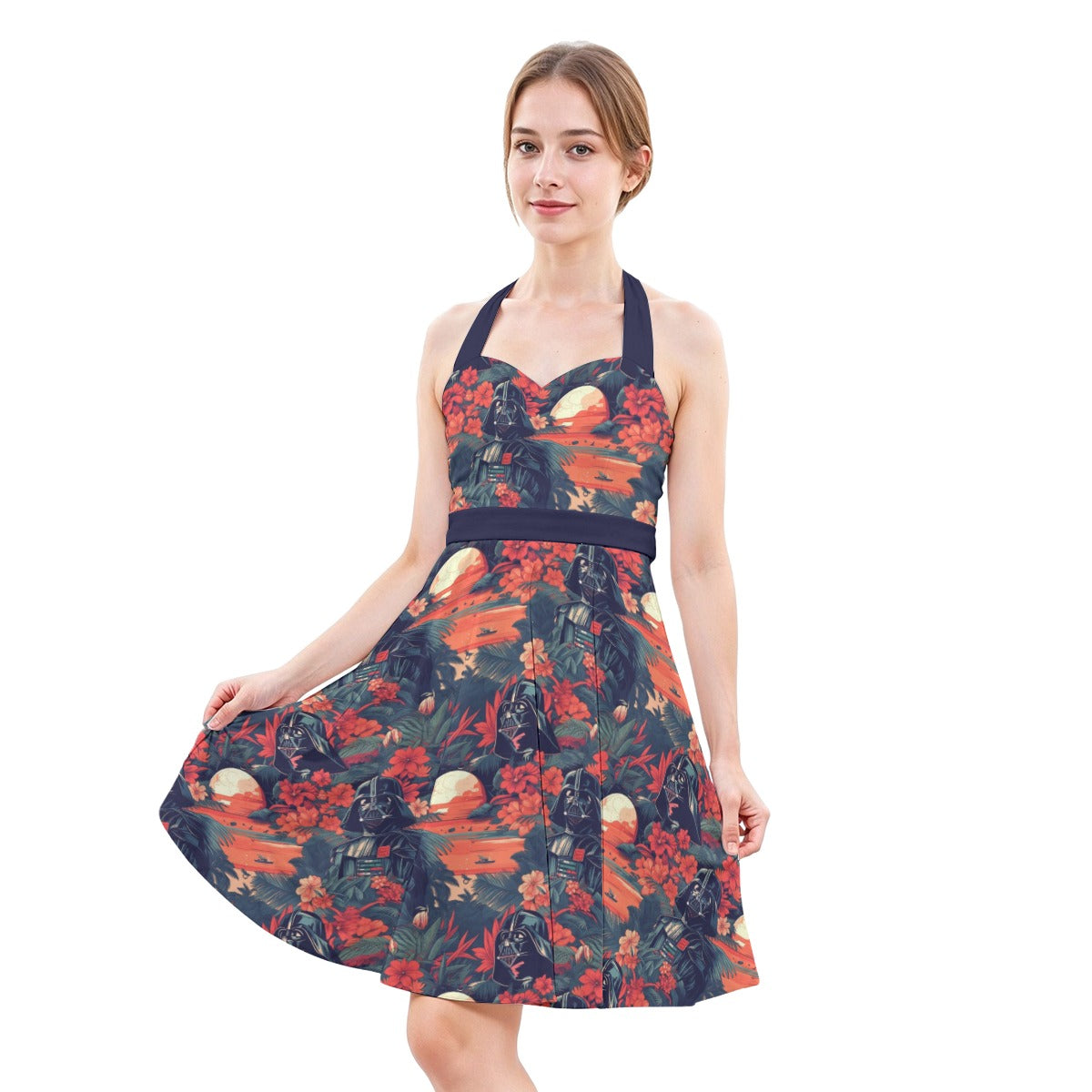 Tropical Dark Side Escape - Women's Halter Vintage Pocket Dress