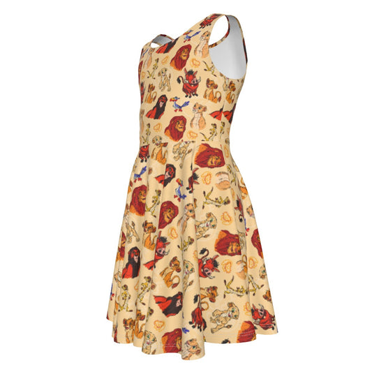 Sketched Savanna Friends - Kid's Sleeveless Skater Dress