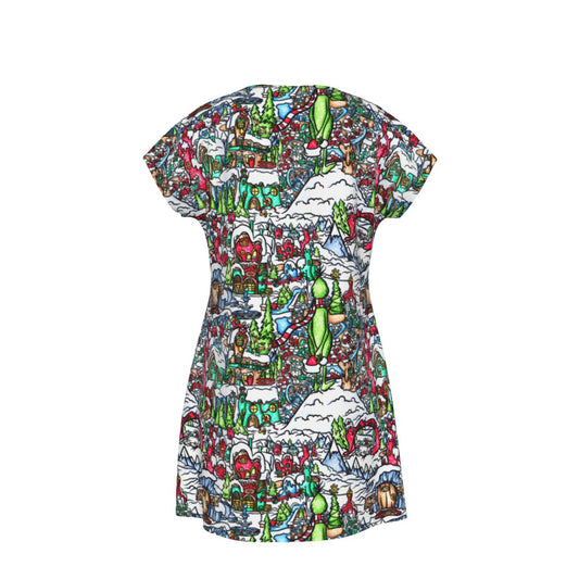 Whimsical Village Winter Wonderland - Women's T-Shirt Dress