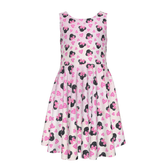 Watercolor Pink Bow Mouse Ears - Kid's Sleeveless Skater Dress