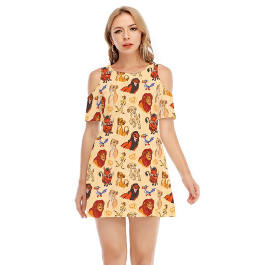 Sketched Savanna Friends - Women's Cold Shoulder Cotton Dress