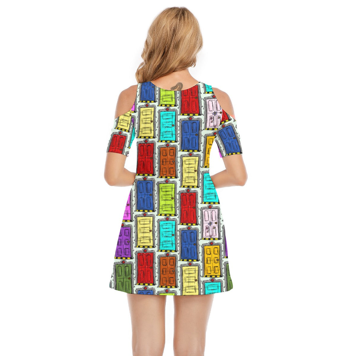 Sketchy Scare Doors - Women's Cold Shoulder Cotton Dress