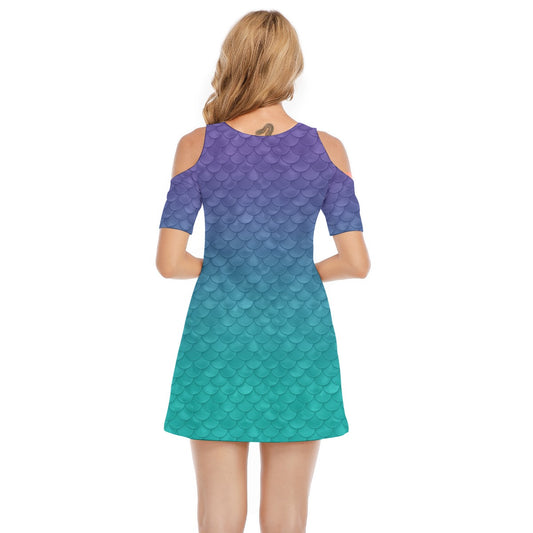 Dreamy Mermaid Scales - Women's Cold Shoulder Cotton Dress
