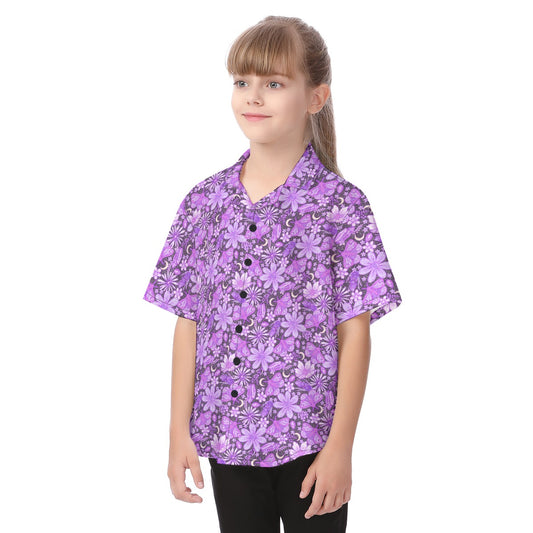 Purple Crystal Moths - Kid's Hawaiian Button Up Shirt