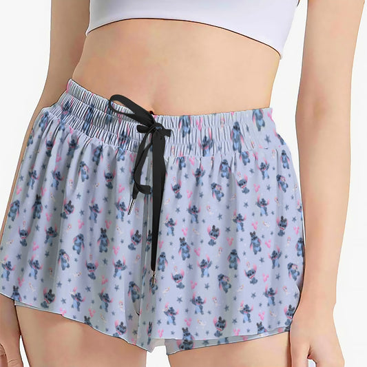 Happy Blue Alien - Women's Flowy Pocket Shorts