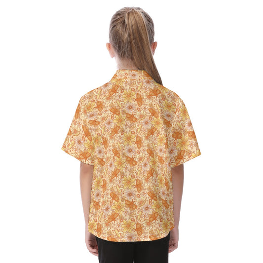 Orange Crystal Moths - Kid's Hawaiian Button Up Shirt