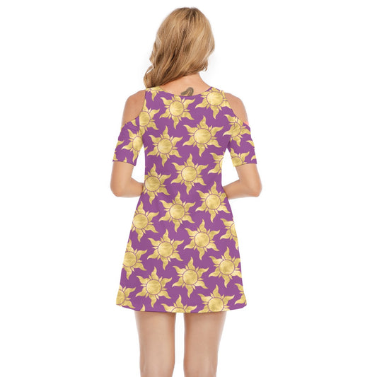 Golden Sun Symbols - Women's Cold Shoulder Cotton Dress