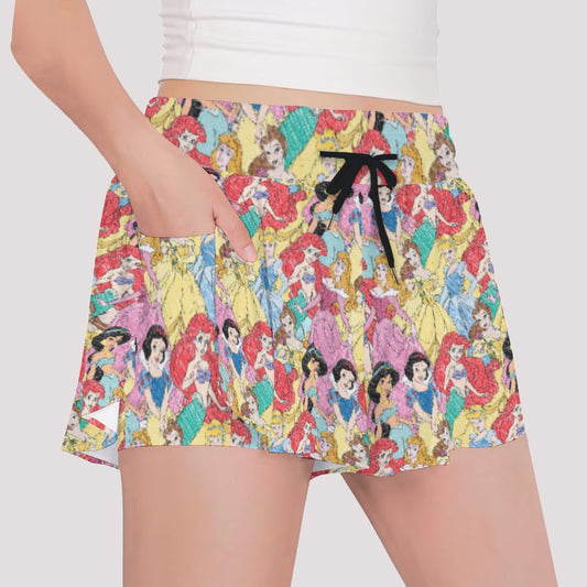 Royal Princess Sketches - Girls’ Flowy Pocket Shorts