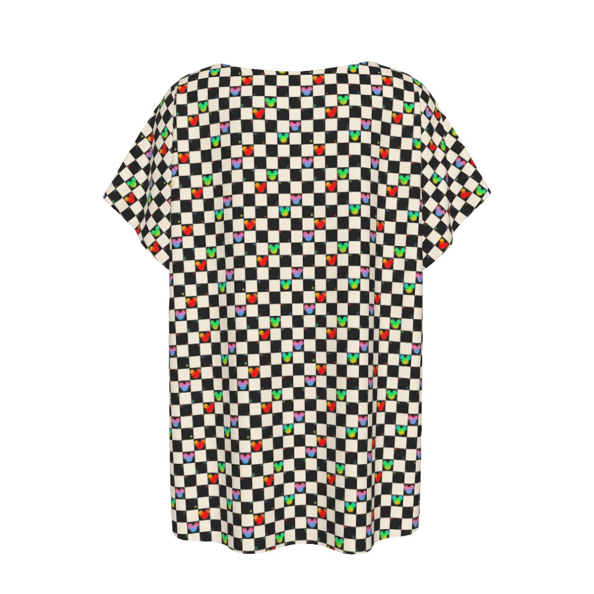 Rainbow Checker Mouse Ears - Women’s Relaxed Fit Scoop Tee